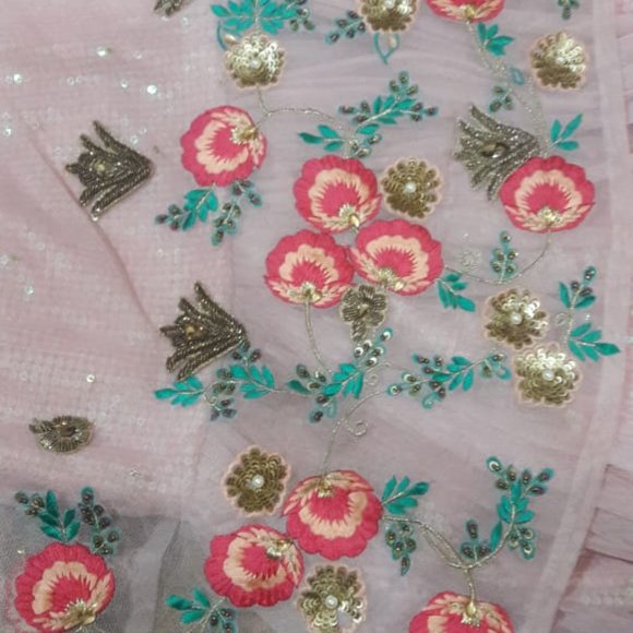 Bridesmaid pink  embroidered cape style frock - Picture 7 of 13